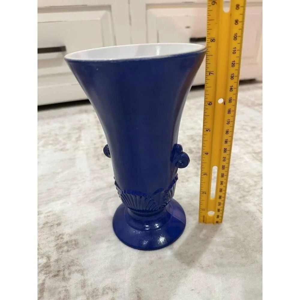 Vintage 1940s Anchor Hocking Vitrock Cobalt Blue Vase Art Deco 7.75